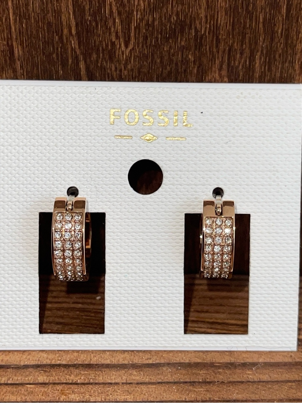 NEW Fossil Rose Gold Crystal Hoop Earrings SMALL